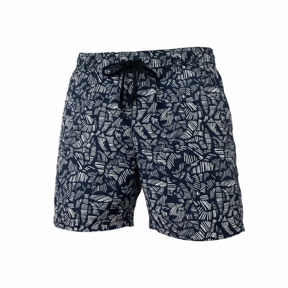 Onia Mens Navy White Abstract Geometric Print Mesh Lined Swim Shorts Size Large